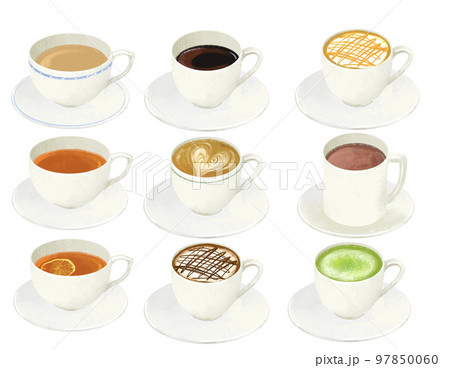 温かい飲み物のイラストセット　カフェドリンク 97850060