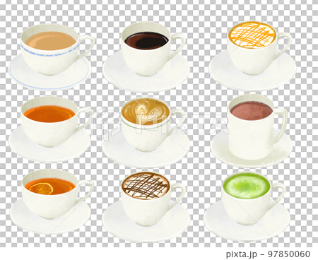 温かい飲み物のイラストセット　カフェドリンク 97850060