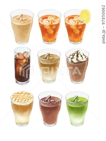 冷たい飲み物のイラストセット カフェドリンク 冷たい飲み物のイラストセット カフェドリンク 97850062