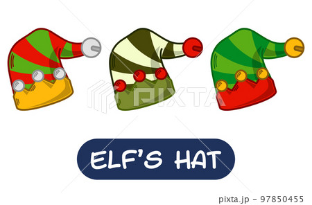 Cartoon Elf Hat Illustration. Set of Variation Colors. EPS 10 Vector 97850455
