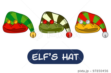 Cartoon Elf Hat Illustration. Set of Variation Colors. EPS 10 Vector 97850456