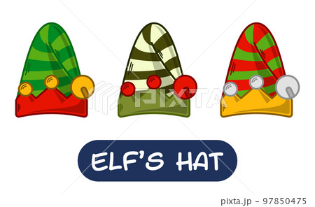 Cartoon Elf Hat Illustration. Set of Variation Colors. EPS 10 Vector 97850475