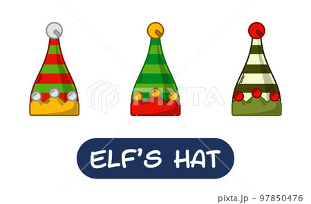 Cartoon Elf Hat Illustration. Set of Variation Colors. EPS 10 Vector 97850476