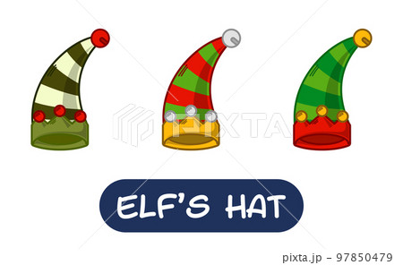 Cartoon Elf Hat Illustration. Set of Variation Colors. EPS 10 Vector 97850479
