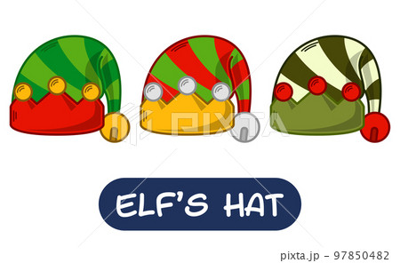 Cartoon Elf Hat Illustration. Set of Variation Colors. EPS 10 Vector 97850482