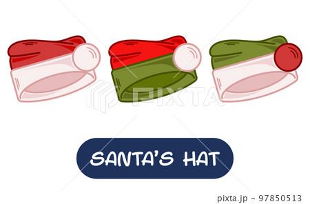 Cartoon Santa Hat Illustration. Set of Variation Colors. EPS 10 Vector 97850513