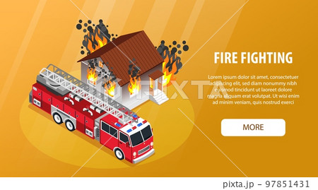 Isometric Firefighter Horizontal Banner Isometric Firefighter Horizontal Banner 97851431