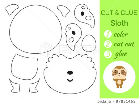 Color, cut and glue paper little sloth. Cut and...のイラスト素材 [97851465 ...