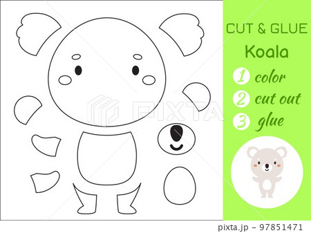 Color, cut and glue paper little koala. Cut and paste crafts activity page. Educational game for preschool children. DIY worksheet. Kids logic game, puzzle. Vector stock illustration 97851471