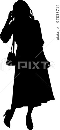 女性髪をかき上げるイラストシルエット 97853714