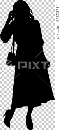 女性髪をかき上げるイラストシルエット 97853714