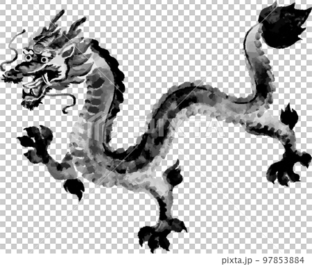 墨絵 水墨画 辰年 辰 龍 たつ タツ 年賀状素材 年賀2024