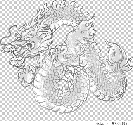 墨絵 水墨画 辰年 辰 龍 たつ タツ 年賀状素材 年賀2024
