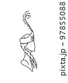 Vector line art illustration of woman head portrait in traditional folk dance costume of Uyghurs people 97855088