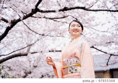 着物の女性と桜 京都 着物の女性と桜 京都 97855308