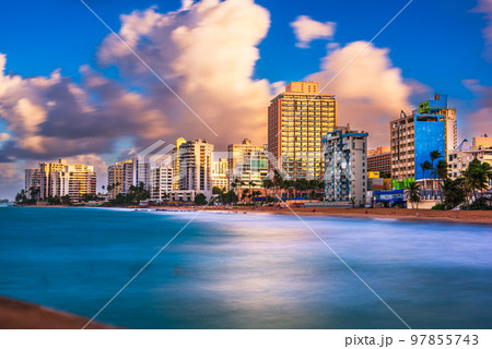 San Juan, Puerto Rico resort skyline on Condado Beach 97855743