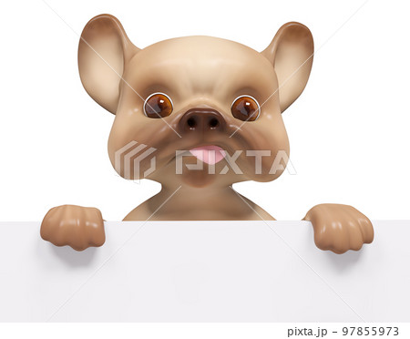 Puppy dog with poster, isolated character 3d rendering 97855973