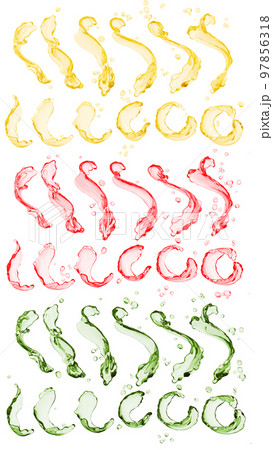 Juice of splash colorful color, set of splash 3d illustration, yellow, red, green, isolated 3d rendering Juice of splash colorful color, set of splash 3d illustration, yellow, red, green, isolated 3d rendering 97856318