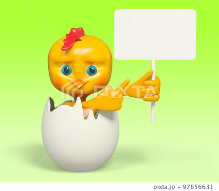 Cartoon chicken in egg with poster isolated, 3d rendering Cartoon chicken in egg with poster isolated, 3d rendering 97856631