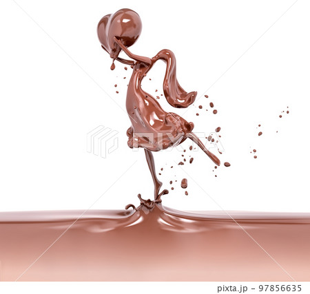 Splash of hot chocolate sauce or syrup, cocoa drink or cream in form of woman holding heart, abstract background 3d rendering Splash of hot chocolate sauce or syrup, cocoa drink or cream in form of woman holding heart, abstract background 3d rendering 97856635