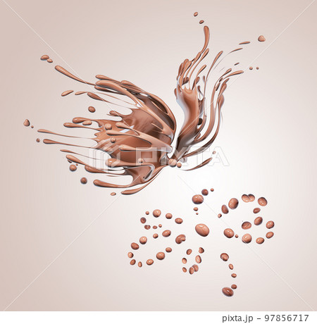 Butterfly made of splashing chocolate abstract background, 3d rendering 97856717
