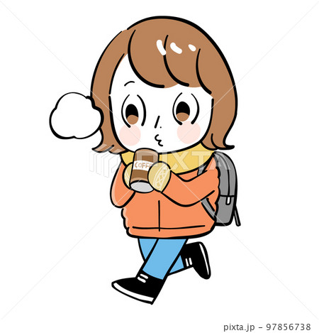 女性 缶コーヒー 散歩のイラスト素材 [97856738] - PIXTA