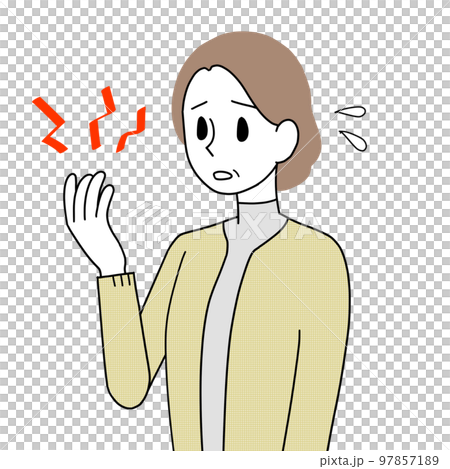 Senior woman with numb hands Senior woman with numb hands 97857189