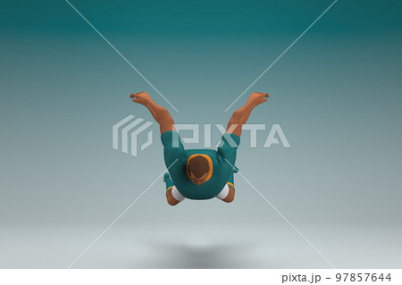 An athlete wearing a green shirt and white pants. He is falling down. 97857644