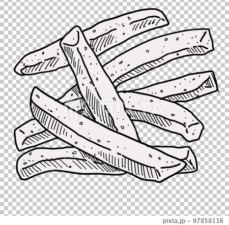 Hand drawing french fries salty deep fried fast food watercolor painting illustration 97858116