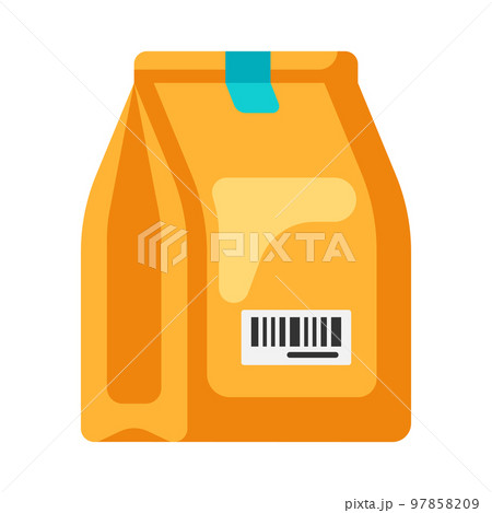 Illustration of paper bag packaging. Delivery of goods by order in store. 97858209