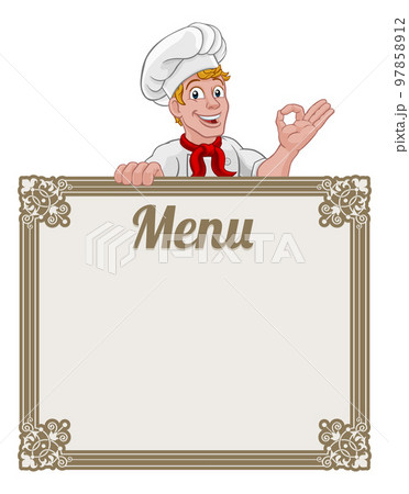 Chef Cook Baker Cartoon Man Menu Sign Backgroundのイラスト素材 [97858912] - PIXTA