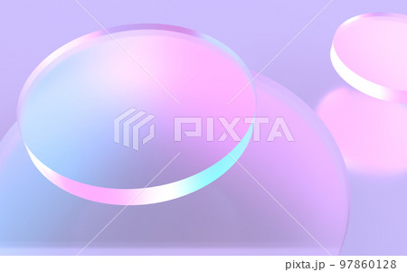 幻想的な光の中で虹色に輝くガラス板の3Dイラストレーション 97860128
