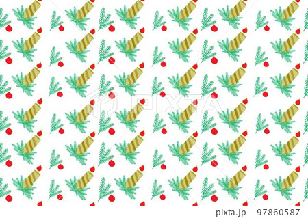 Seamless canvas with Christmas gold candle in branches of a Christmas tree. 97860587