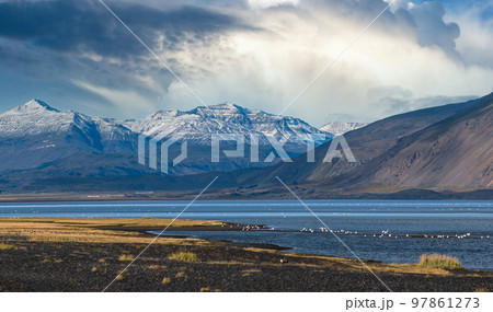 View during auto trip in Iceland. Spectacular Icelandic landscape with scenic nature View during auto trip in Iceland. Spectacular Icelandic landscape with scenic nature 97861273