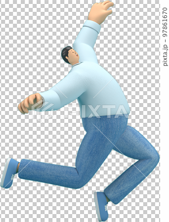 cartoon character wearing jeans and  long shirt. He is jumping. 97861670