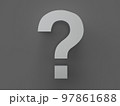 Close up question mark on a dark background. Dark theme. Interrogative topics. 3d rendering. Illustration for advertising and marketing. Metallic volume question mark. 97861688