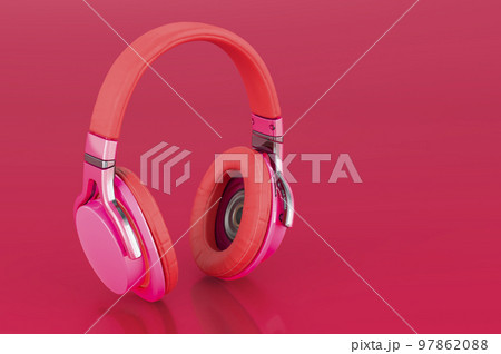 Headphones in trending viva magenta colors, 3D rendering Headphones in trending viva magenta colors, 3D rendering 97862088