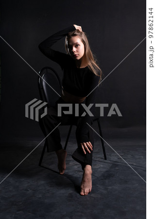 chair girl woman studio beauty young pretty female person attractive black model beautiful 97862144
