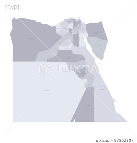 Egypt political map of administrative divisions - governorates. Grey vector map with labels. 97862307