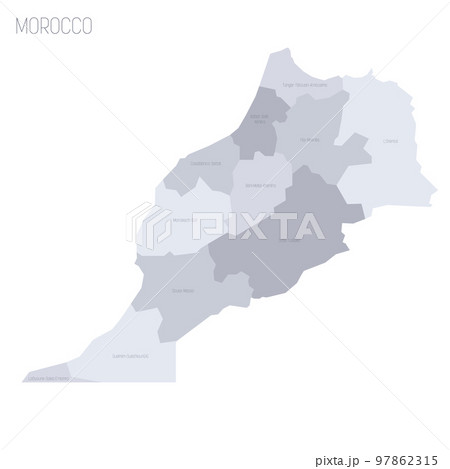 Morocco political map of administrative divisions - regions. Grey vector map with labels. 97862315