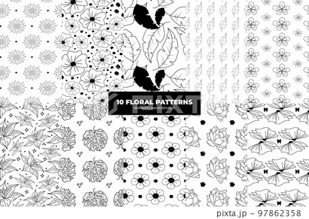 Flower and Leaf Background Set 97862358