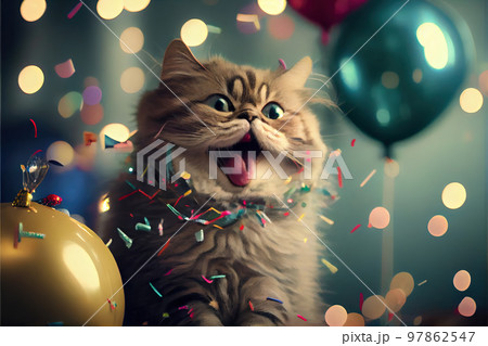 Cat celebrating, party time Cat celebrating, party time 97862547