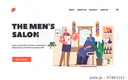 Barbershop Services, Men Salon Landing Page Template. Barber Offer to Client Beards Styles Showing Samples in Palette Barbershop Services, Men Salon Landing Page Template. Barber Offer to Client Beards Styles Showing Samples in Palette 97863141