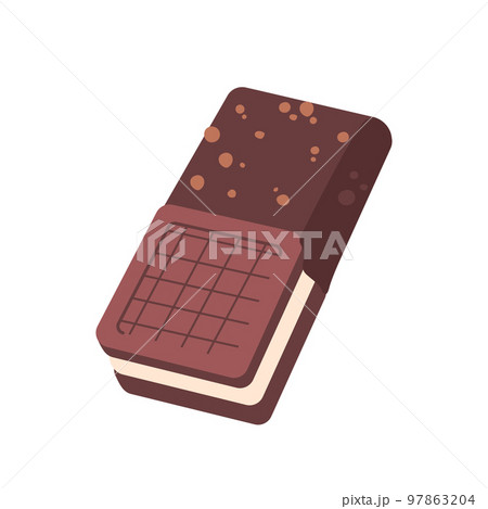 Sandwich Ice Cream With Chocolate Cookie And Sprinkles Isolated On White Background. Tasty Summer Dessert Sandwich Ice Cream With Chocolate Cookie And Sprinkles Isolated On White Background. Tasty Summer Dessert 97863204