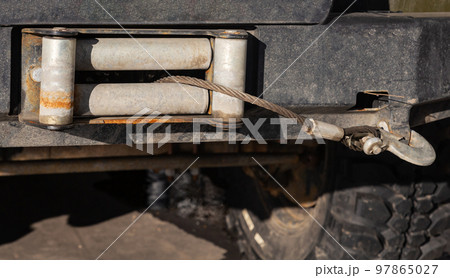 car winch with a hook on the car close up 97865027