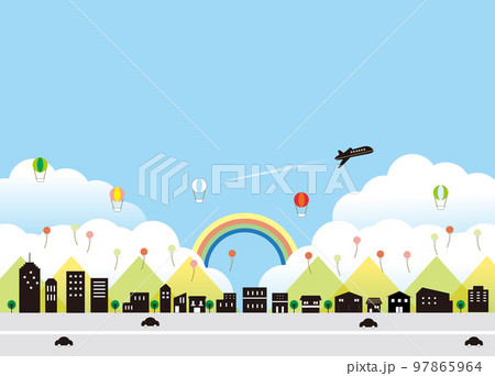 可愛い街並み　青空　街　町並み　街並み　家　青空　タウン　木　自然　暮らし　住居　住まい　建物　ビル 97865964