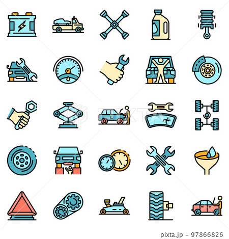 Auto mechanic icons set. Outline set of auto mechanic vector icons thin line color flat on white 97866826