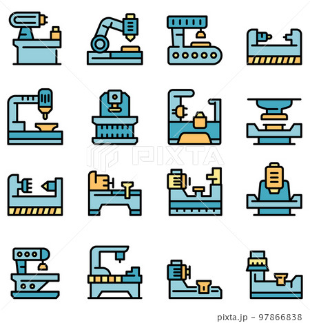 Lathe icons set. Outline set of lathe vector icons thin line color flat on white 97866838