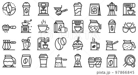 Coffee icons set. Outline set of coffee vector icons for web design isolated on white background 97866845