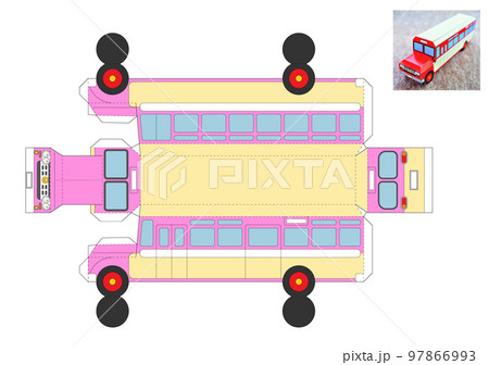 ボンネットバス　紙工作展開図　桃 97866993